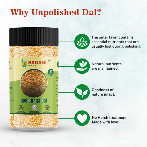 Badani™ Unpolished Organic Red Chana Dal Jar - 1 Kg - Image 2