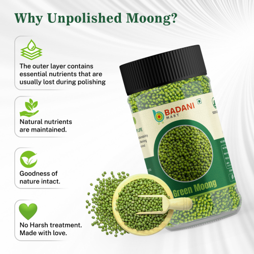 Badani™ Unpolished Organic Green Moong Dal Jar - 1 Kg - Image 3